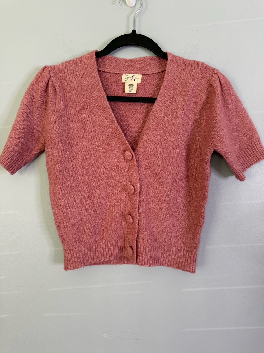 Jessica Simpson Dusty Rose Puff Sleeve Button Front Cardigan Size XS
